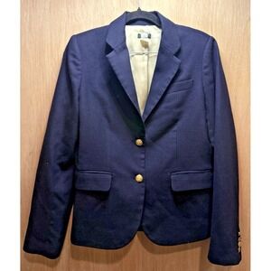 J. Crew Women's Schoolboy Navy Blue Gold Wool Blazer Style 17072 Size 4